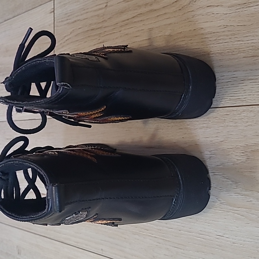 Harley-Davidson Kids Black and Yellow Flame Boots Size 5.5 - Picture 2 of 14